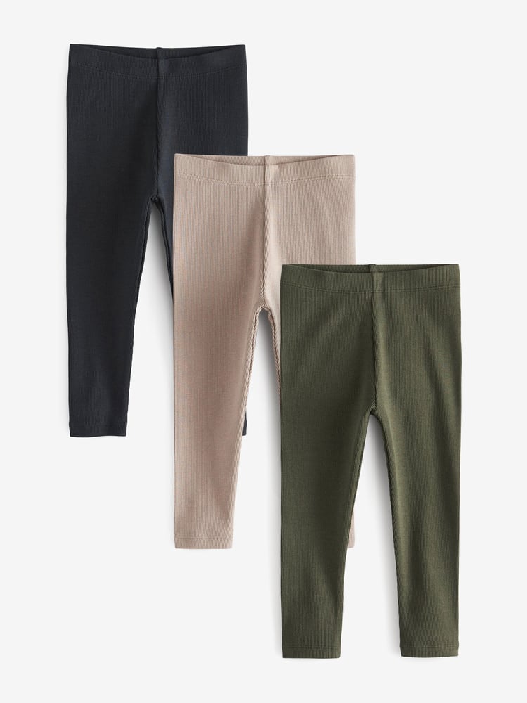 Khaki/Stone Leggings 3 Pack (3mths-7yrs) - Image 1 of 2