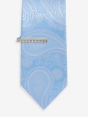 Light Blue Paisley Slim Pattern Tie And Tie Clip - Image 2 of 3