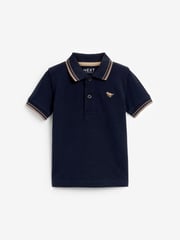 Navy Tipped 100% Cotton Short Sleeve Polo Shirt (3mths-7yrs) - Image 1 of 4