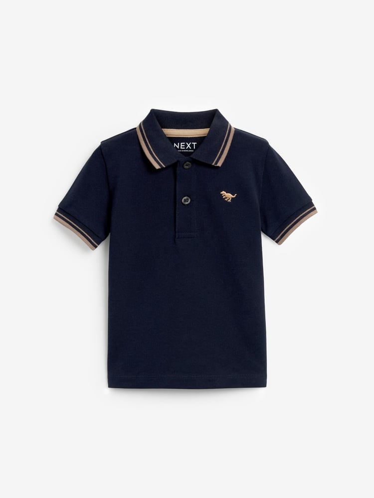 Navy Tipped 100% Cotton Short Sleeve Polo Shirt (3mths-7yrs) - Image 1 of 4