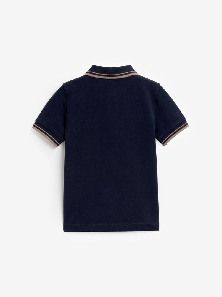 Navy Tipped 100% Cotton Short Sleeve Polo Shirt (3mths-7yrs) - Image 2 of 4