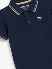 Navy Tipped 100% Cotton Short Sleeve Polo Shirt (3mths-7yrs) - Image 3 of 4