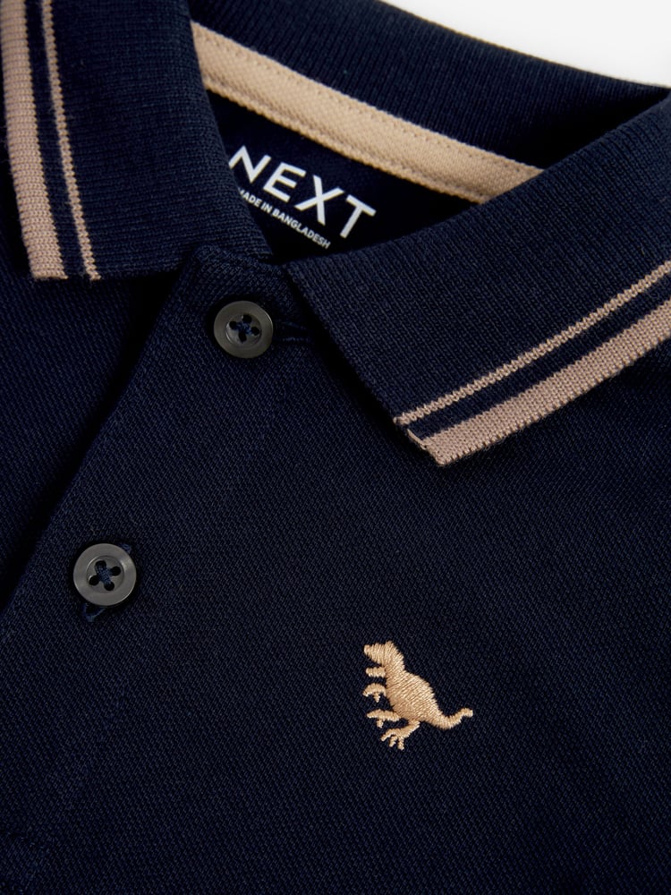 Navy Tipped 100% Cotton Short Sleeve Polo Shirt (3mths-7yrs) - Image 4 of 4