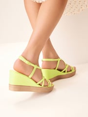 Lime Green Forever Comfort Leather Asymmetric Strappy Wedges - Image 3 of 3