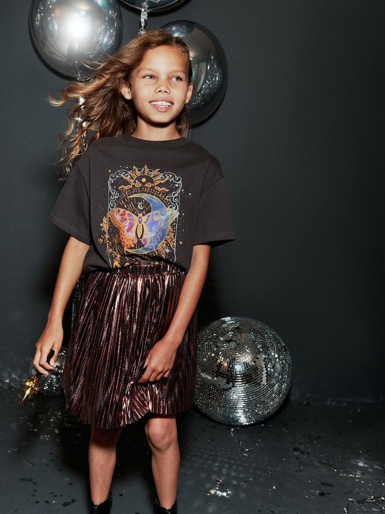 Pink Metallic Pleat Skirt (3-16yrs) - Image 1 of 8 Pink Metallic Pleat Skirt (3-16yrs) - Image 1 of 8
