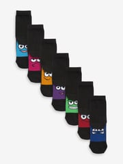 Black/ Bright Faces Cotton Rich Socks 7 Pack - Image 1 of 8
