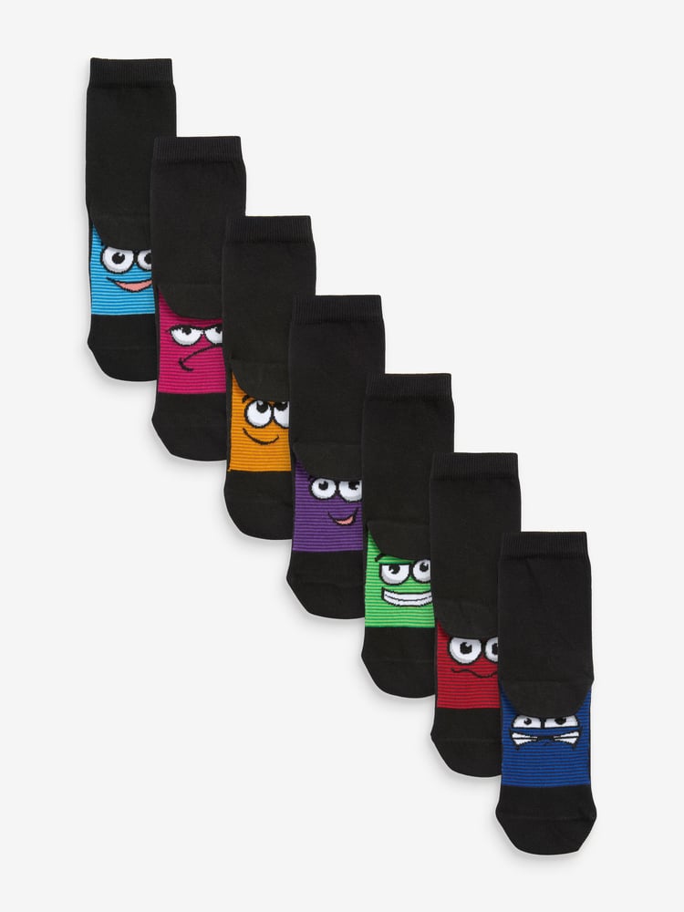 Black/ Bright Faces Cotton Rich Socks 7 Pack - Image 1 of 8