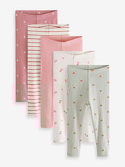 Pink Ditsy Rib Jersey Leggings 5 Pack (3mths-7yrs) - Image 1 of 3