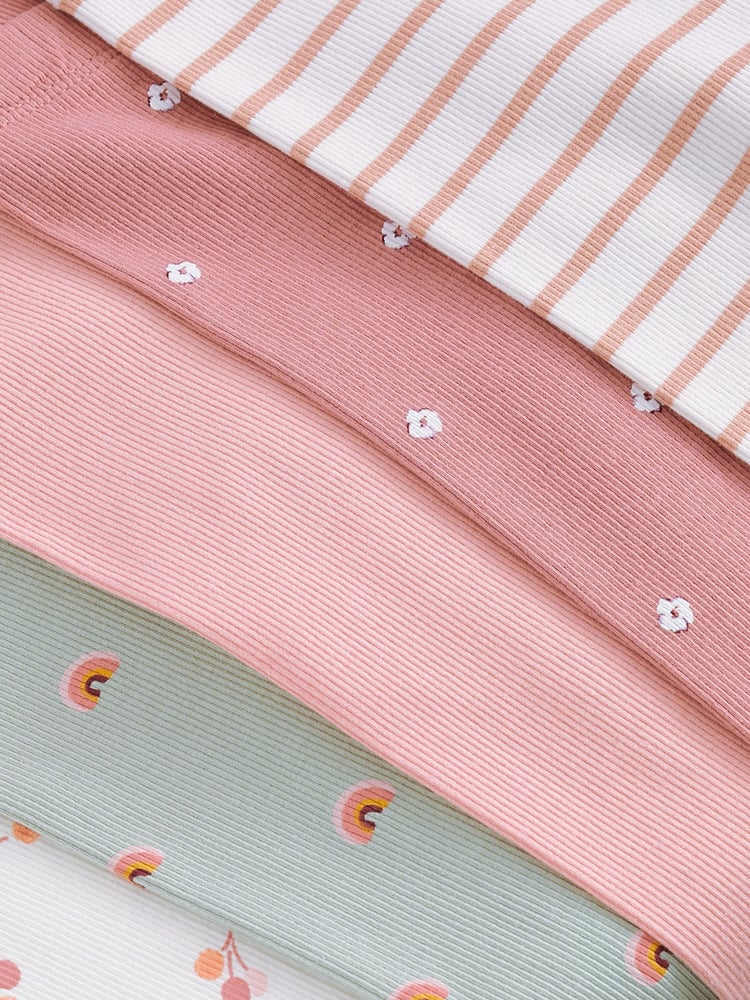 Pink Ditsy Rib Jersey Leggings 5 Pack (3mths-7yrs) - Image 3 of 3
