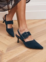 Navy Blue Forever Comfort® Leather Buckle Detail Shoes - Image 1 of 6