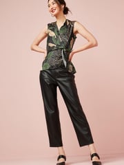 Brown Leaf Print Sleeveless Twist Blouse - Image 2 of 4
