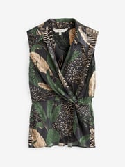 Brown Leaf Print Sleeveless Twist Blouse - Image 4 of 4