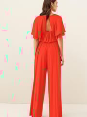 Red Flute Sleeve V-Neck Jumpsuit - Image 3 of 5