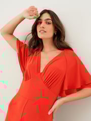 Red Flute Sleeve V-Neck Jumpsuit - Image 4 of 5