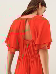 Red Flute Sleeve V-Neck Jumpsuit - Image 5 of 5