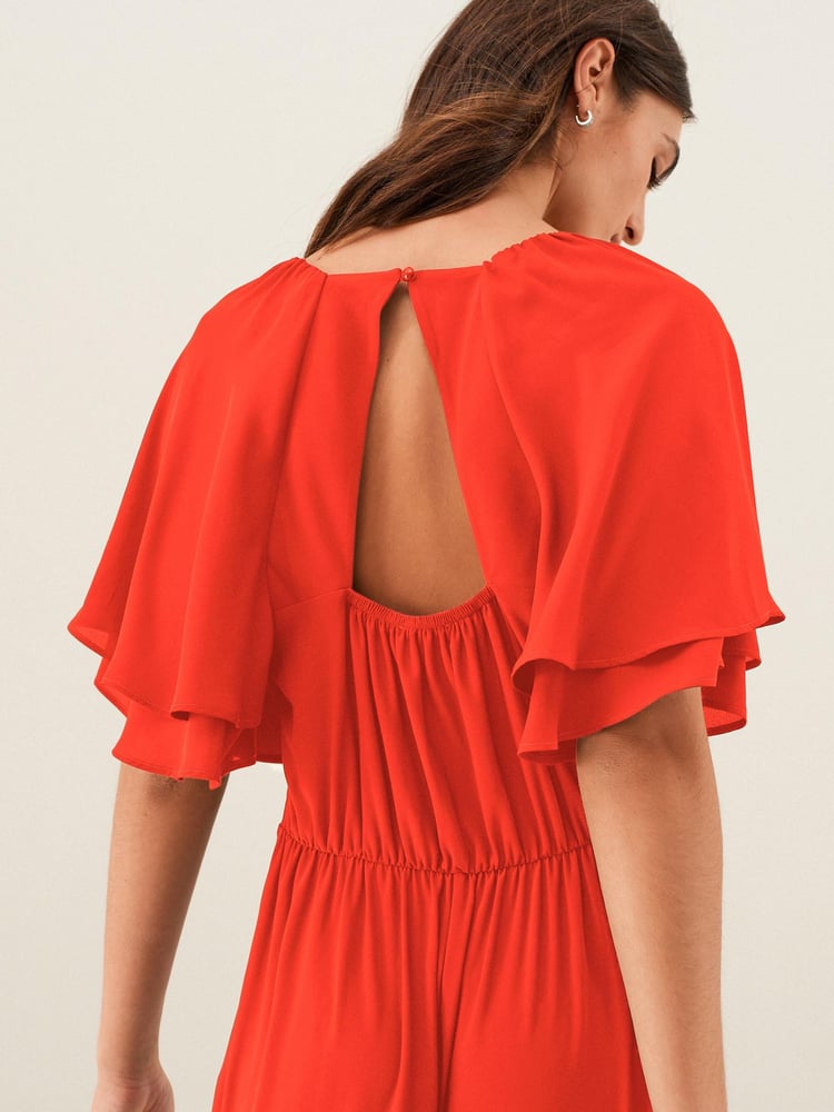 Red Flute Sleeve V-Neck Jumpsuit - Image 5 of 5