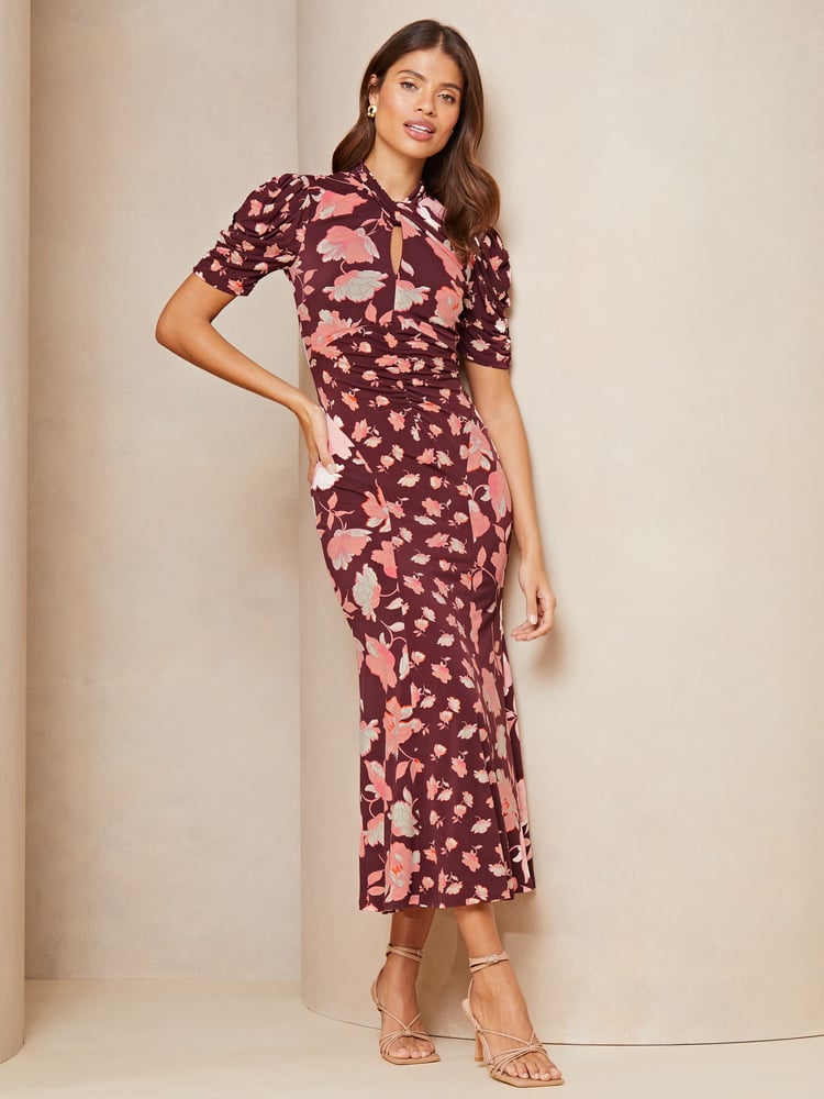 Lipsy Red Short Sleeve Gathered Waist Midi Dress - Image 1 of 4