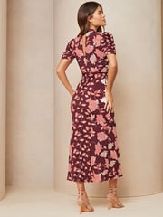 Lipsy Red Short Sleeve Gathered Waist Midi Dress - Image 2 of 4