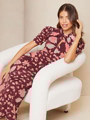 Lipsy Red Short Sleeve Gathered Waist Midi Dress - Image 3 of 4