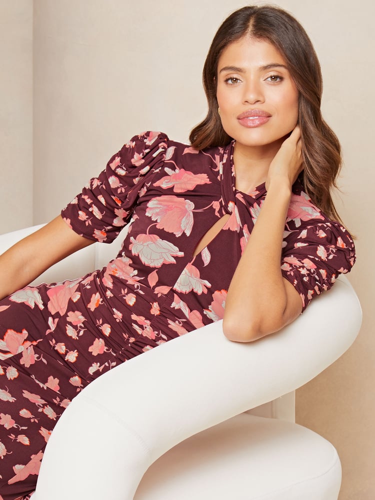 Lipsy Red Short Sleeve Gathered Waist Midi Dress - Image 4 of 4