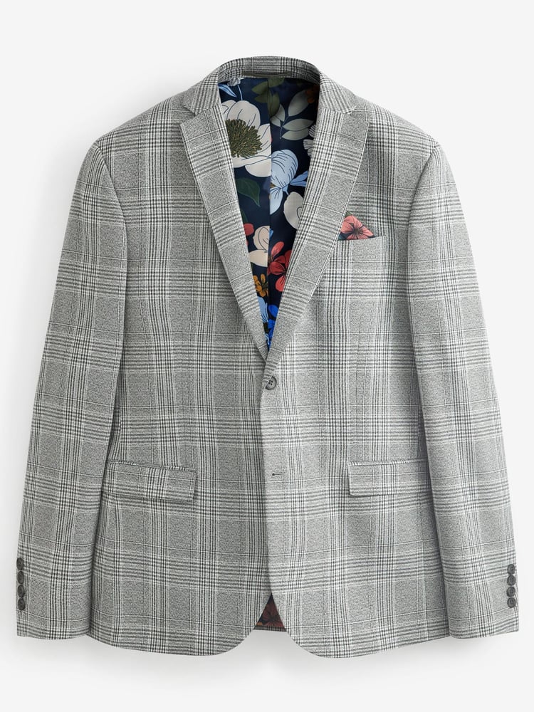 Light Grey Skinny Fit Check Suit: Jacket - Image 2 of 5