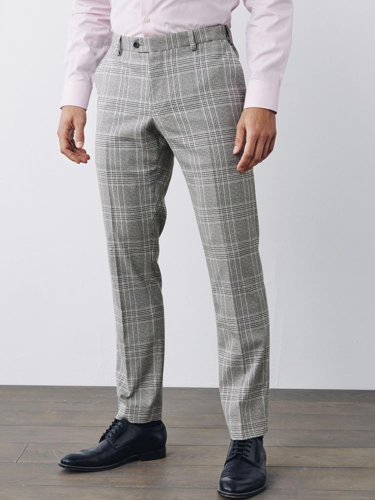 Light Grey Skinny Fit Check Suit: Trousers - Image 1 of 8
