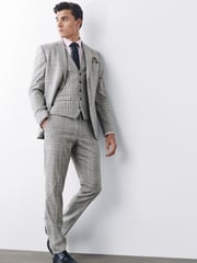 Light Grey Skinny Fit Check Suit: Trousers - Image 2 of 8