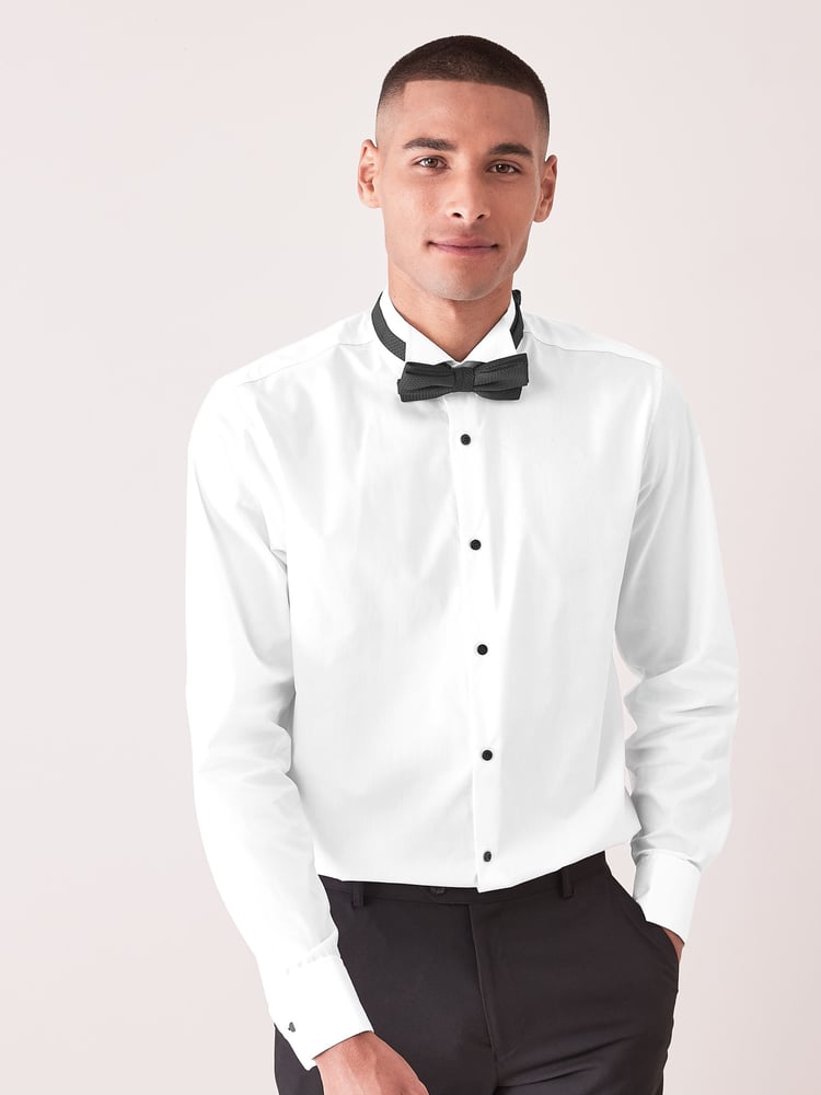 White Regular Fit Double Cuff Dress Shirt and Bow Tie Set - Image 1 of 6