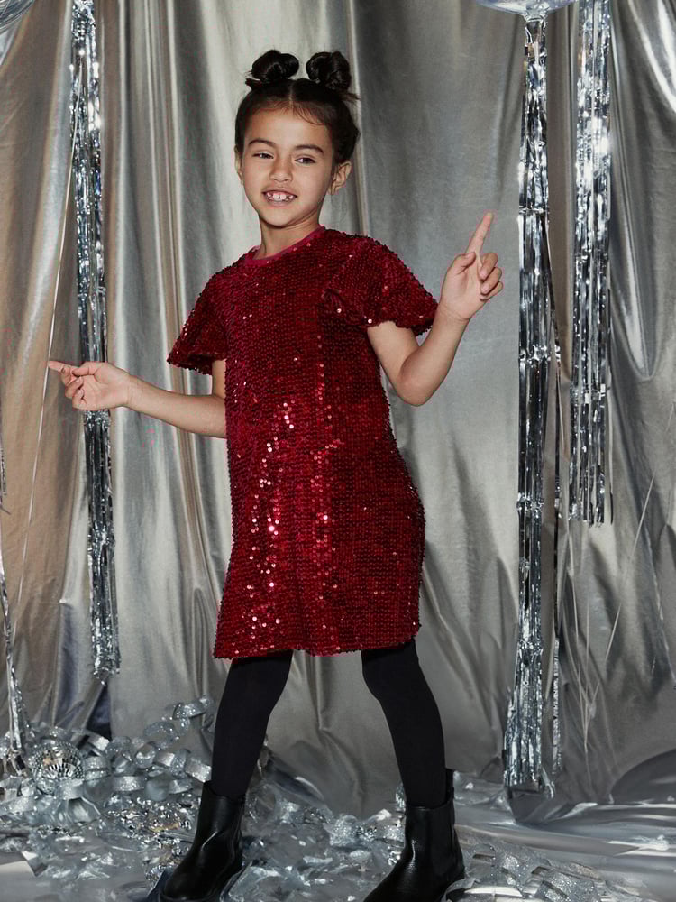Red Velour Sequin Party Dress (3-16yrs) - Image 1 of 5