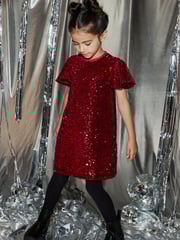 Red Velour Sequin Party Dress (3-16yrs) - Image 2 of 5