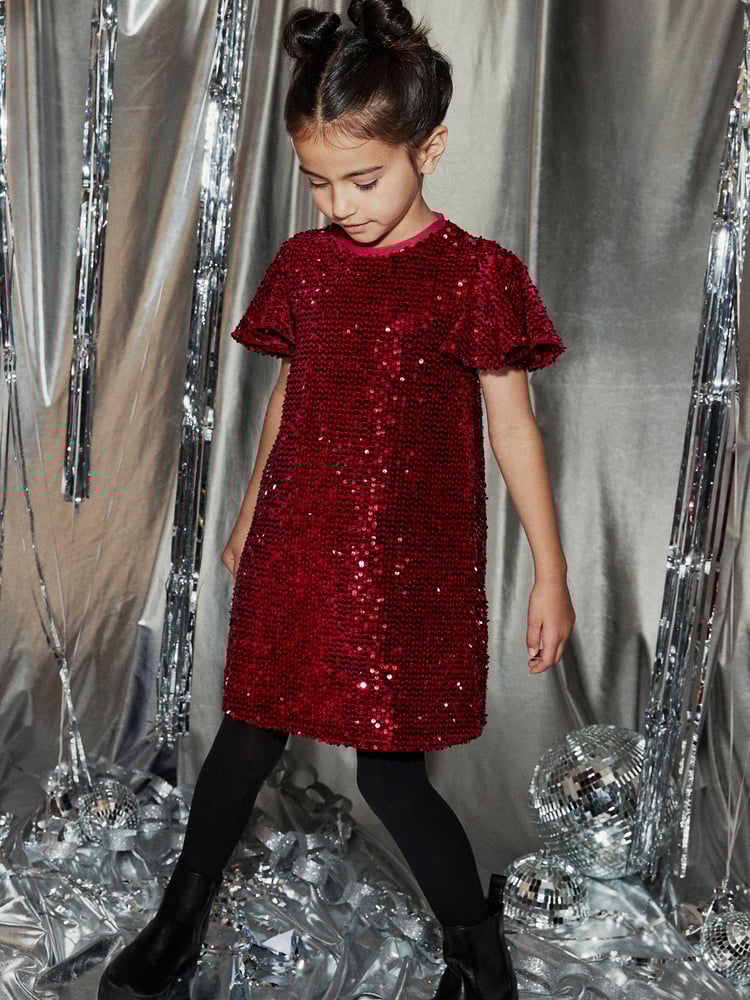 Red Velour Sequin Party Dress (3-16yrs) - Image 2 of 5
