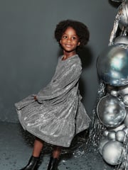 Silver Metallic Long Sleeve Sequin Dress (3-16yrs) - Image 1 of 9