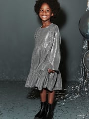 Silver Metallic Long Sleeve Sequin Dress (3-16yrs) - Image 2 of 9