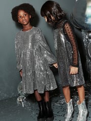 Silver Metallic Long Sleeve Sequin Dress (3-16yrs) - Image 3 of 9