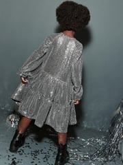 Silver Metallic Long Sleeve Sequin Dress (3-16yrs) - Image 5 of 9