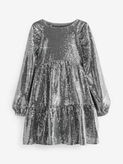 Silver Metallic Long Sleeve Sequin Dress (3-16yrs) - Image 7 of 9