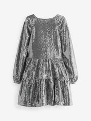 Silver Metallic Long Sleeve Sequin Dress (3-16yrs) - Image 8 of 9