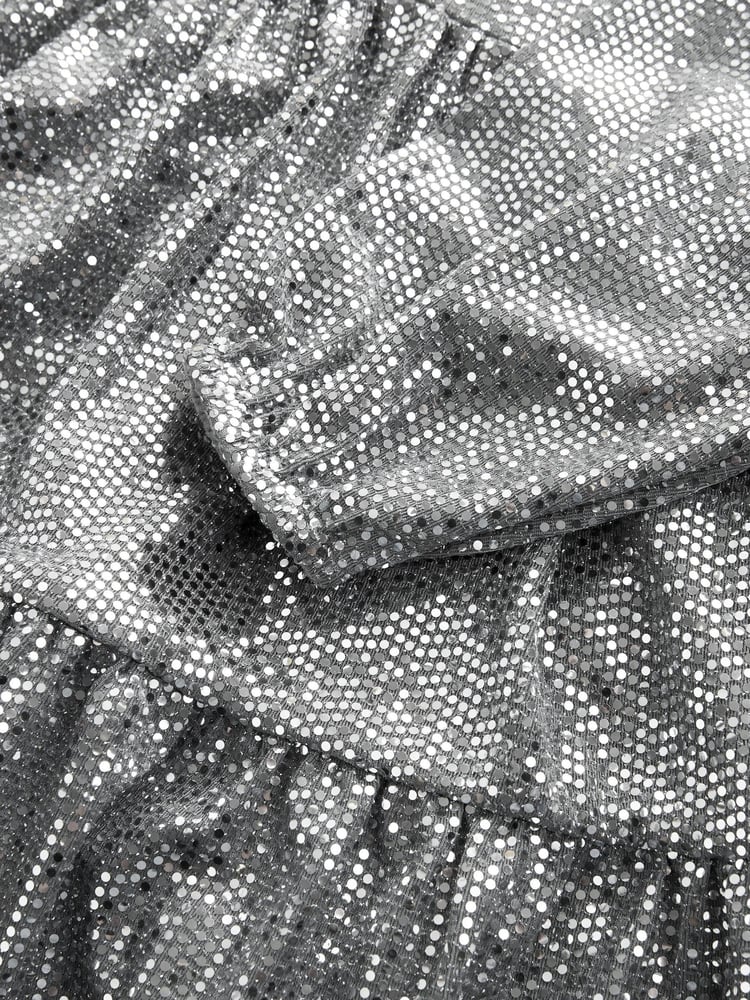 Silver Metallic Long Sleeve Sequin Dress (3-16yrs) - Image 9 of 9