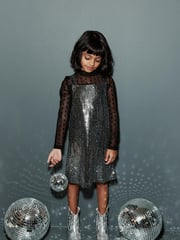 Black 2-In-1 Mesh Top And Silver Sequin Party Dress (3-16yrs) - Image 1 of 7