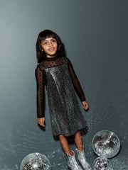 Black 2-In-1 Mesh Top And Silver Sequin Party Dress (3-16yrs) - Image 2 of 7