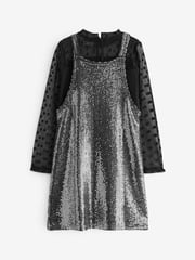 Black 2-In-1 Mesh Top And Silver Sequin Party Dress (3-16yrs) - Image 5 of 7