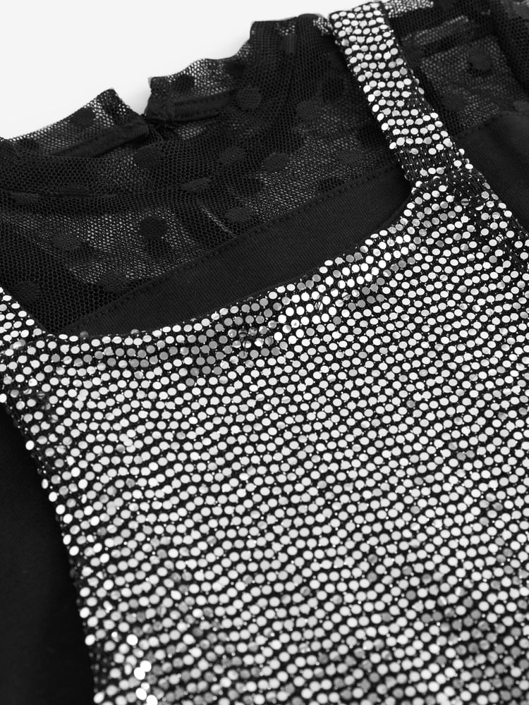 Black 2-In-1 Mesh Top And Silver Sequin Party Dress (3-16yrs) - Image 7 of 7
