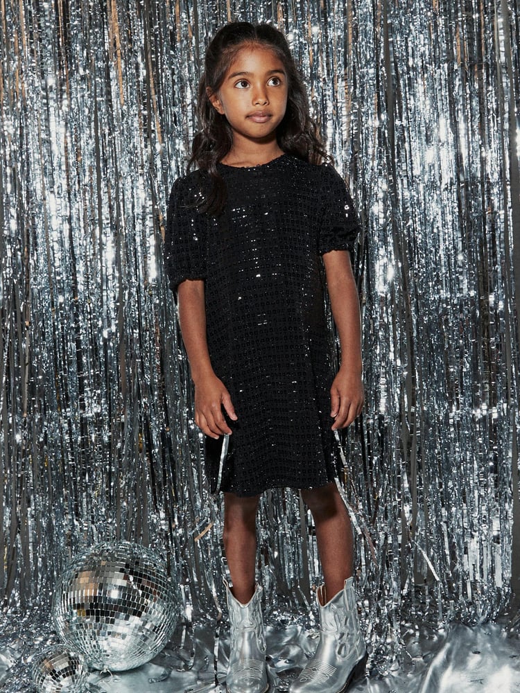 Black Sequin Sparkle Jersey Dress (3-16yrs) - Image 1 of 7