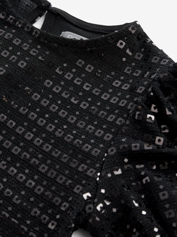 Black Sequin Sparkle Jersey Dress (3-16yrs) - Image 7 of 7