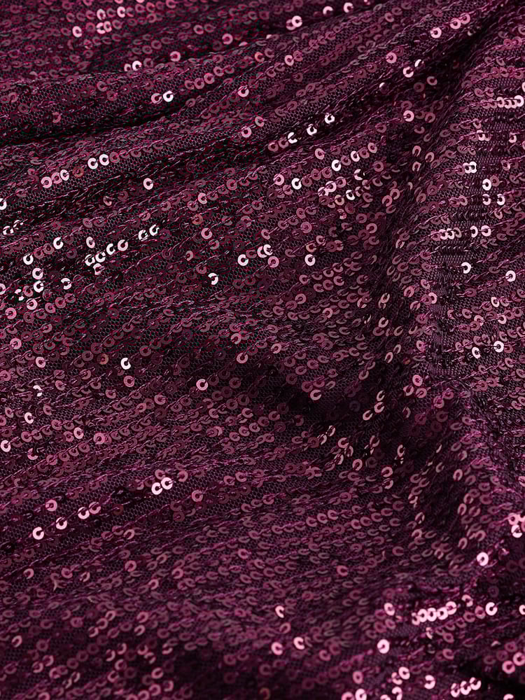 Berry Red Long Sleeve Sequin Jumpsuit - Image 6 of 6