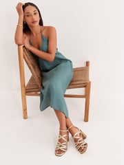 Gold Signature Leather Plait Strap Block Heel Sandals - Image 4 of 10