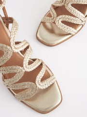 Gold Signature Leather Plait Strap Block Heel Sandals - Image 7 of 10