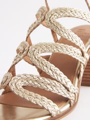Gold Signature Leather Plait Strap Block Heel Sandals - Image 8 of 10