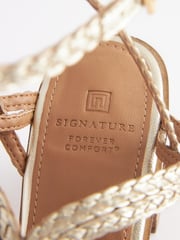 Gold Signature Leather Plait Strap Block Heel Sandals - Image 9 of 10