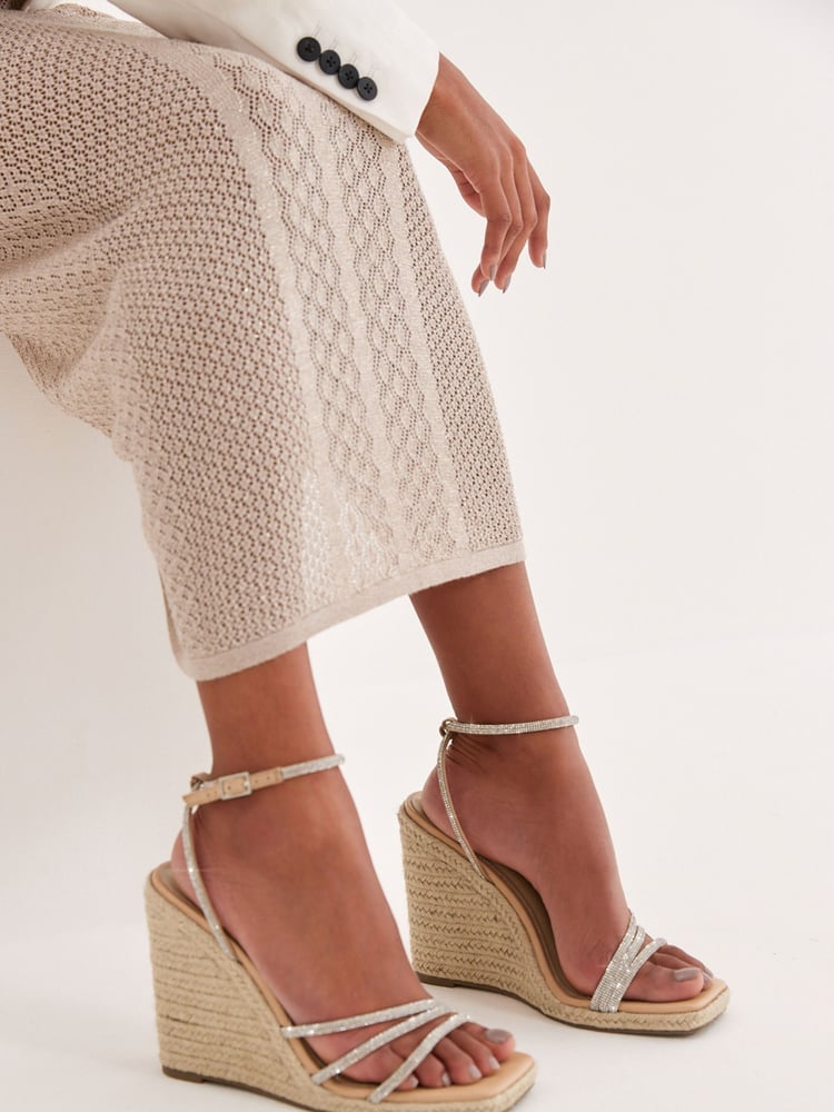Nude Pink Forever Comfort® Bling Strap High Wedges - Image 1 of 9